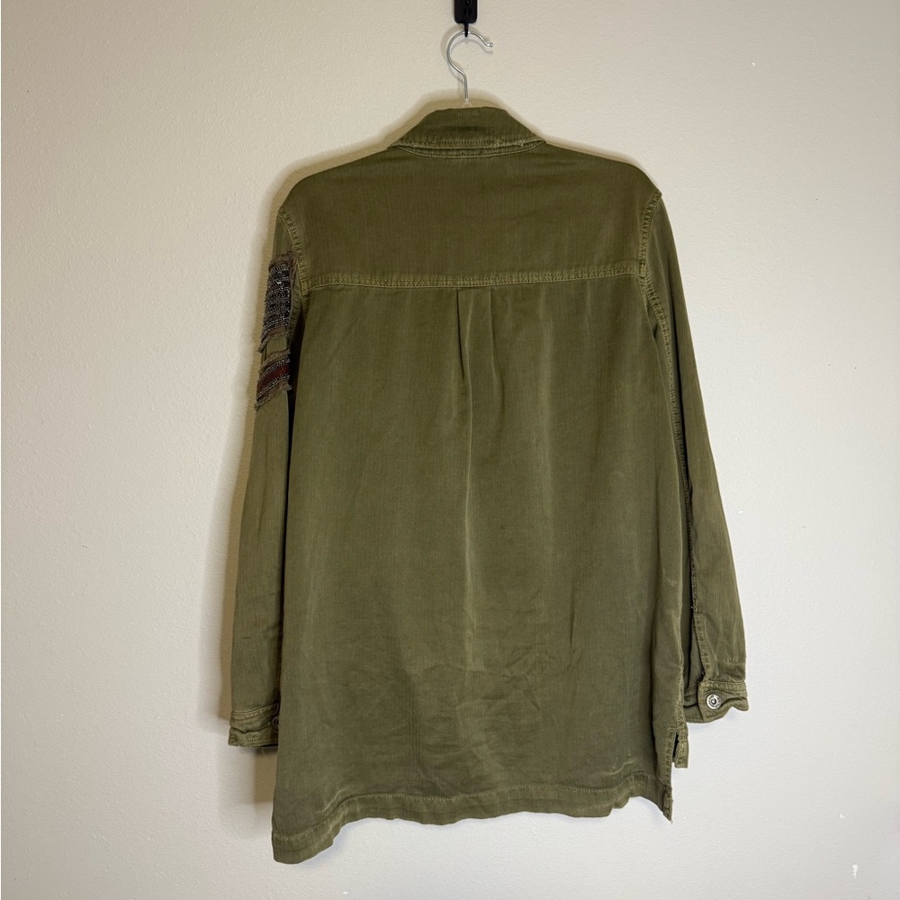 Free People Embellished Military Shirt Jacket in Olive Green Size Medium - Picture 6 of 6